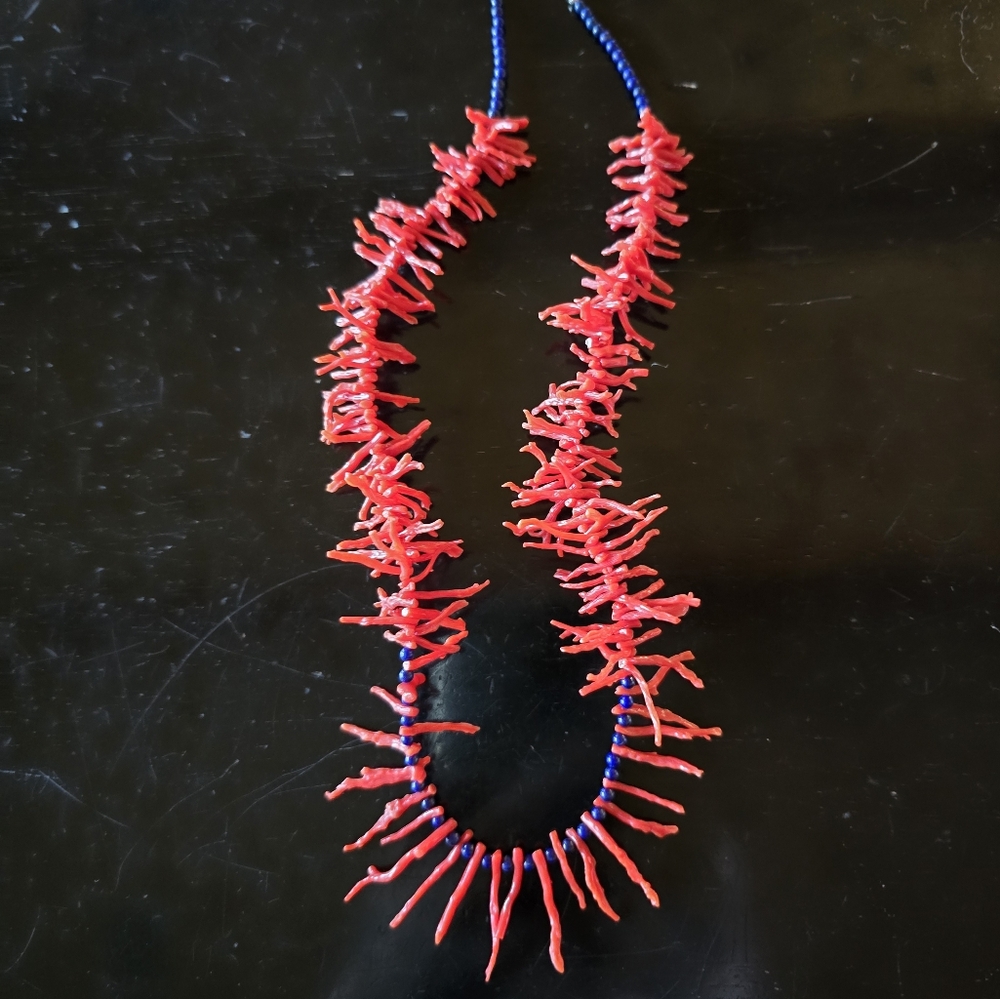Mediterranean coral with lapis beads necklace.